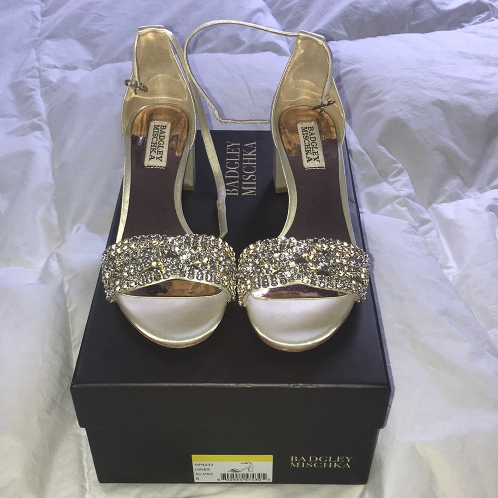 Badgley Mischka Triana Ivory Satin Block Heels